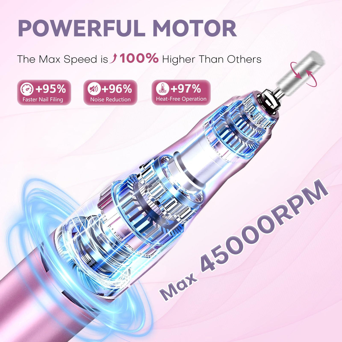 TUOBEO 45000 RPM Cordless Electric Nail Drill Kit with 11 Bits