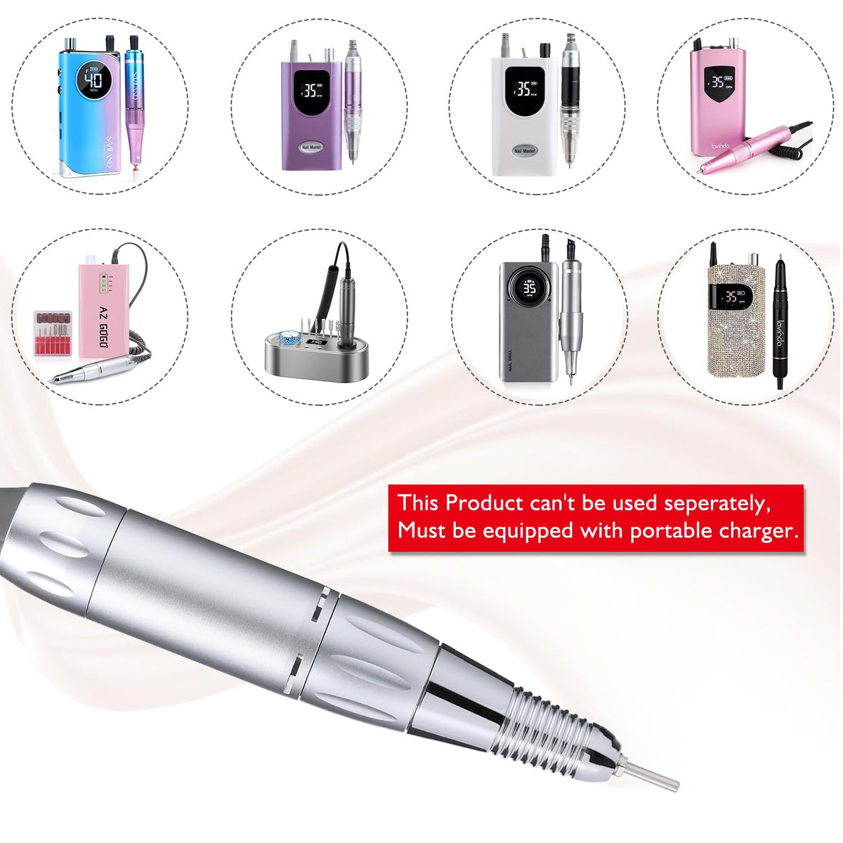 AZ GOGO TP283 Nail Drill Handpiece, 0-30,000 RPM Portable Electric Nail Tool