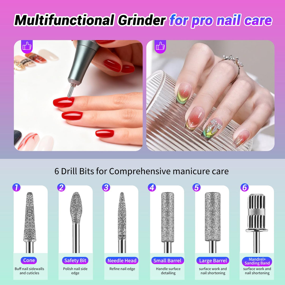 JEWHITENY Portable Rechargeable Nail Drill, 45,000 RPM Electric Nail File