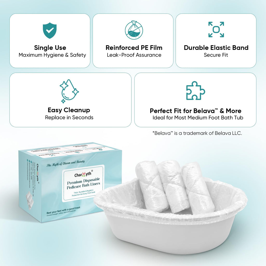 Charmyth Disposable Pedicure Bath Liners - Clear PE Spa Liners