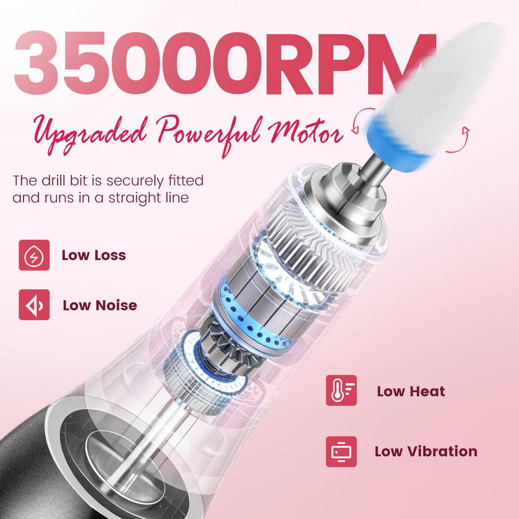 Mosugia 35000RPM Cordless Nail Drill with UV Lamp