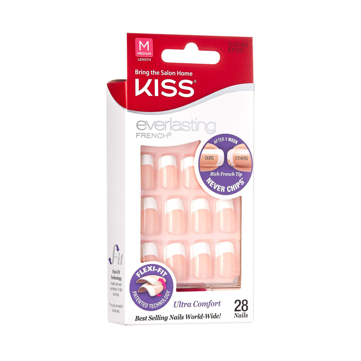 Kiss Everlasting French 28 Count Medium Flexi-Fit Pack of 6