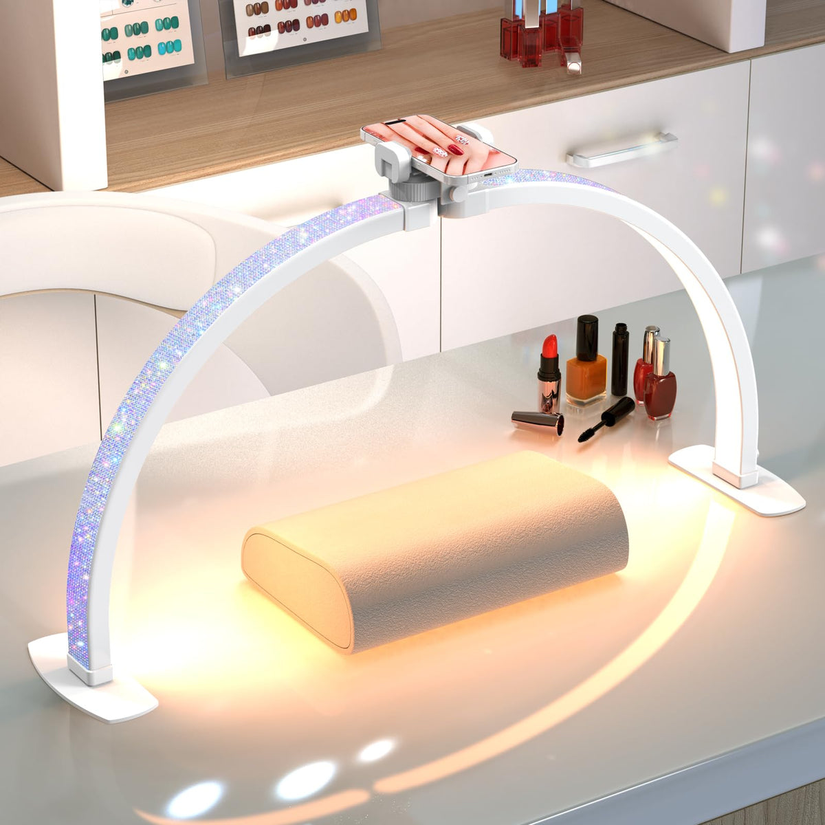 Large 29-Inch Half Moon Nail Desk Lamp with Phone Holder
