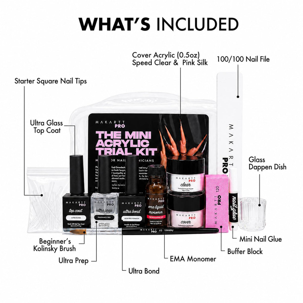 MakarttPro Mini Acrylic Nail Kit for Beginners, 12-Piece Starter Set