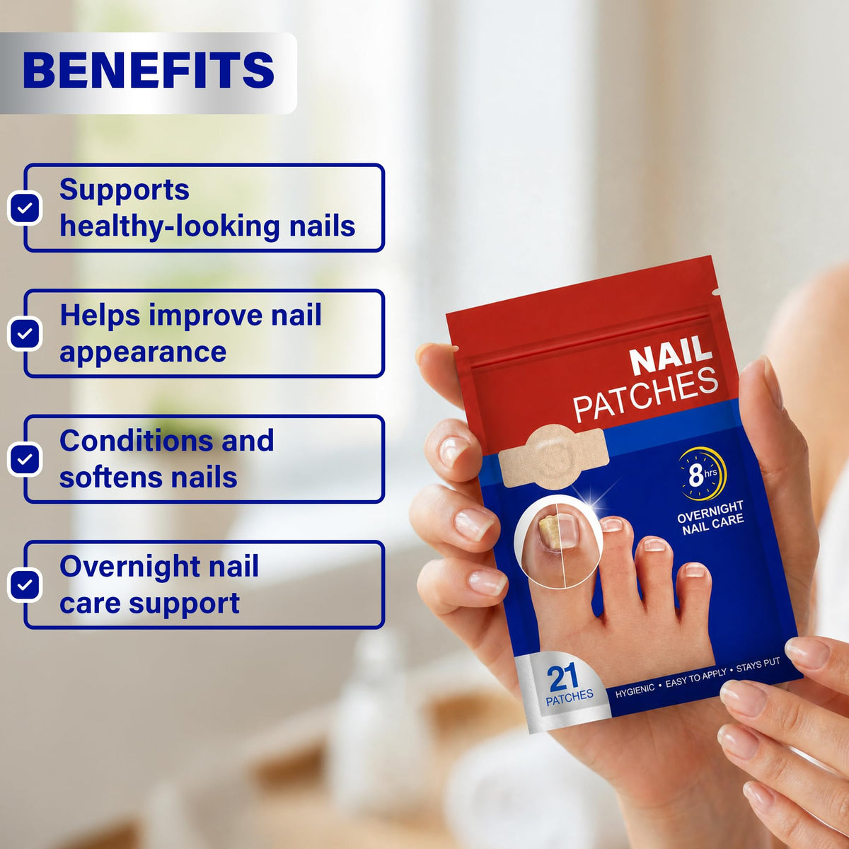 Nail Patches – Thin, Breathable Overnight Stickers for Fingernails & Toenails, 84 Patches