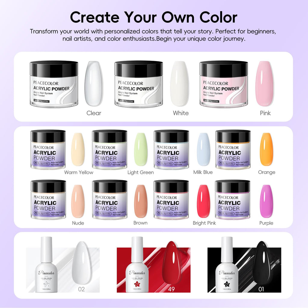 Acrylic Nail Kit for DIY Nail Art, Beginner-Friendly Color Collection