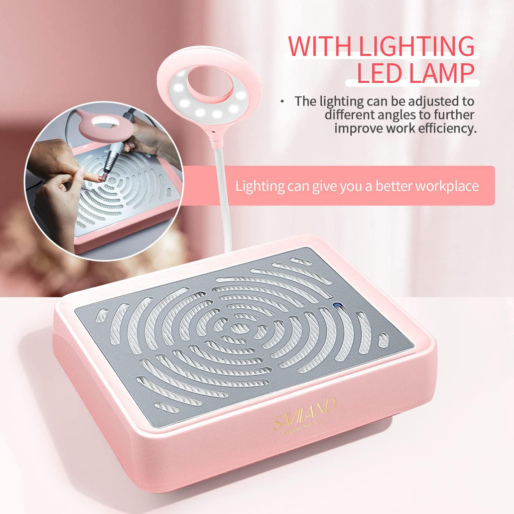 SAVILAND Nail Dust Collector with LED Lamp and Reusable Filter