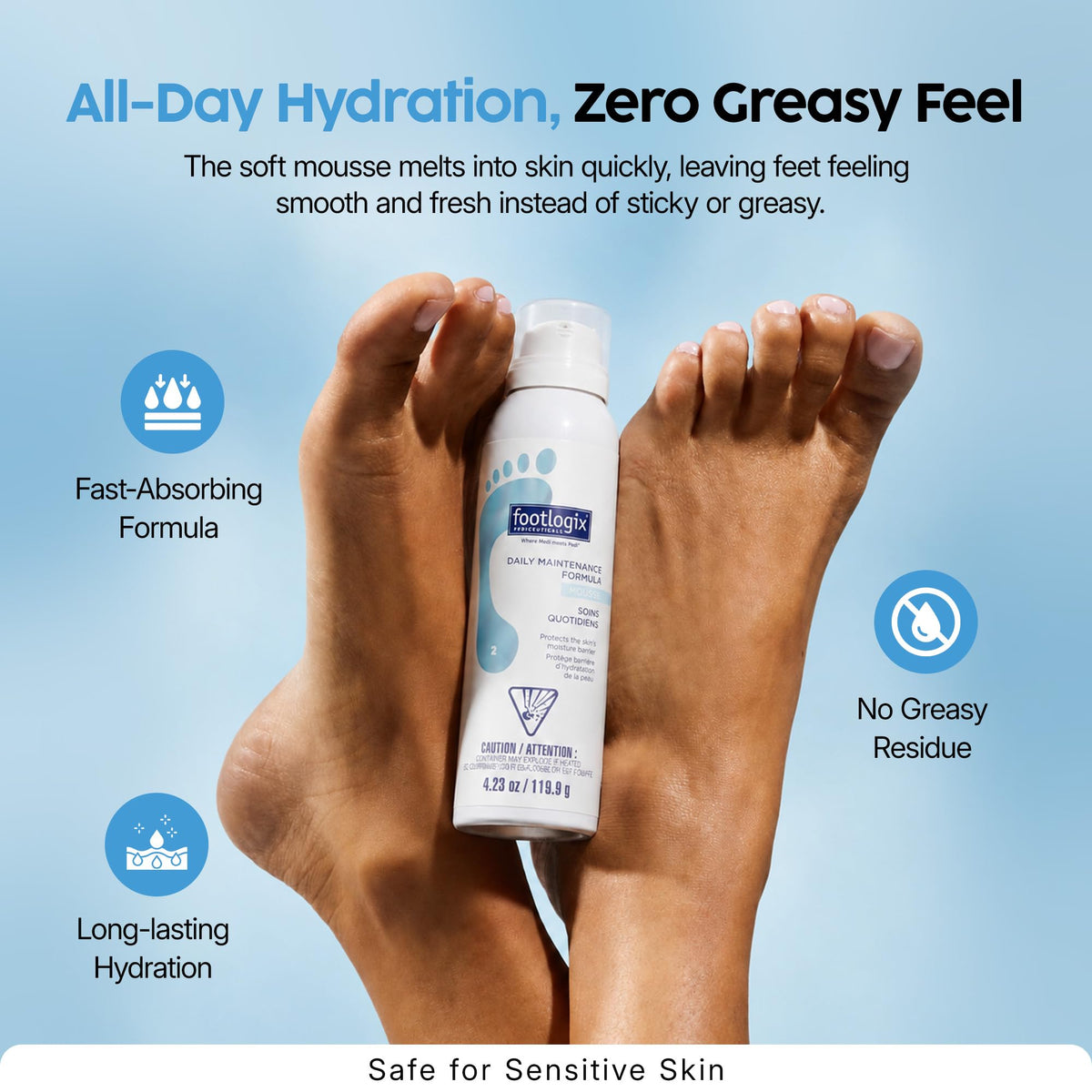 Footlogix Daily Maintenance Formula Foot Mousse with Urea, 4.23 oz