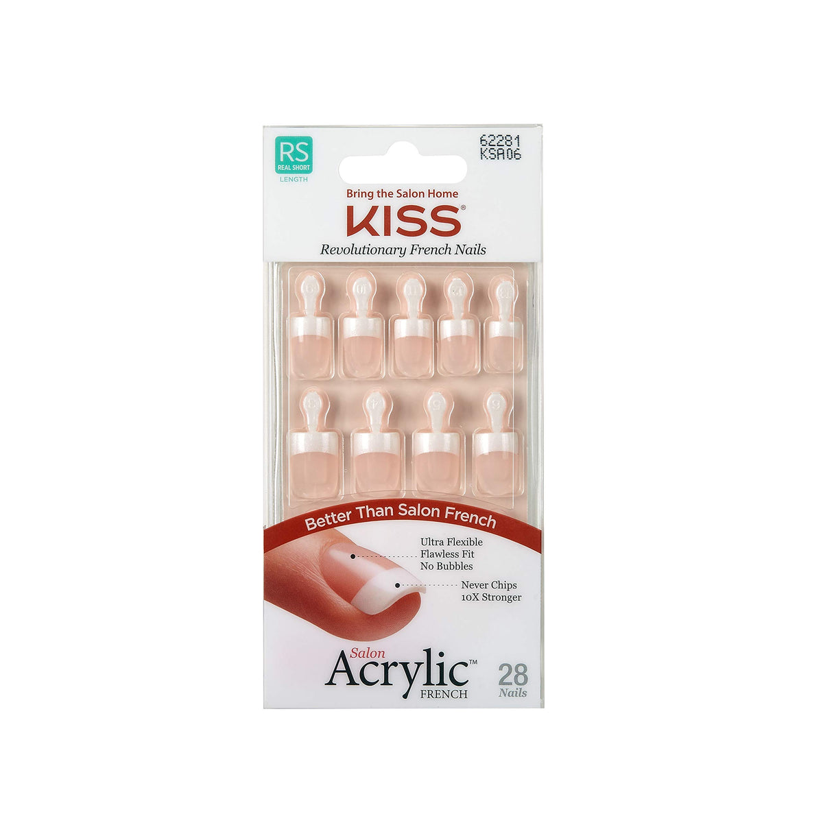 KISS Salon Acrylic French Nails Kit, Pet Peeve Real Short, Pink, 28 Count, 3 Pack
