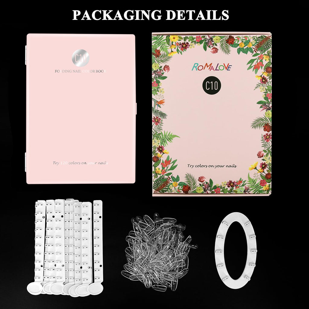 ROMALOVE Nail Display Book with 120 Transparent Nail Polish Swatches