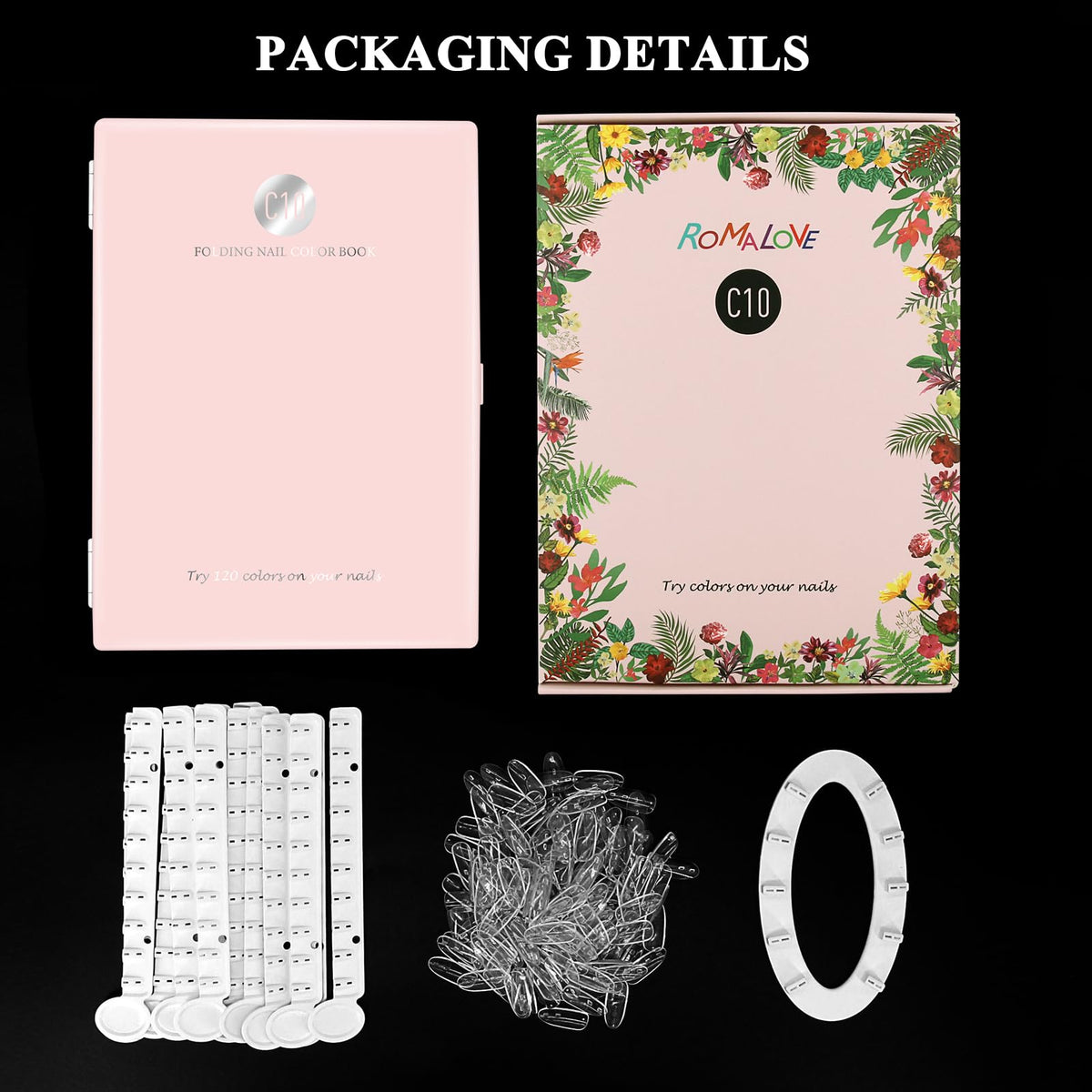 ROMALOVE Nail Display Book with 120 Transparent Nail Polish Swatches