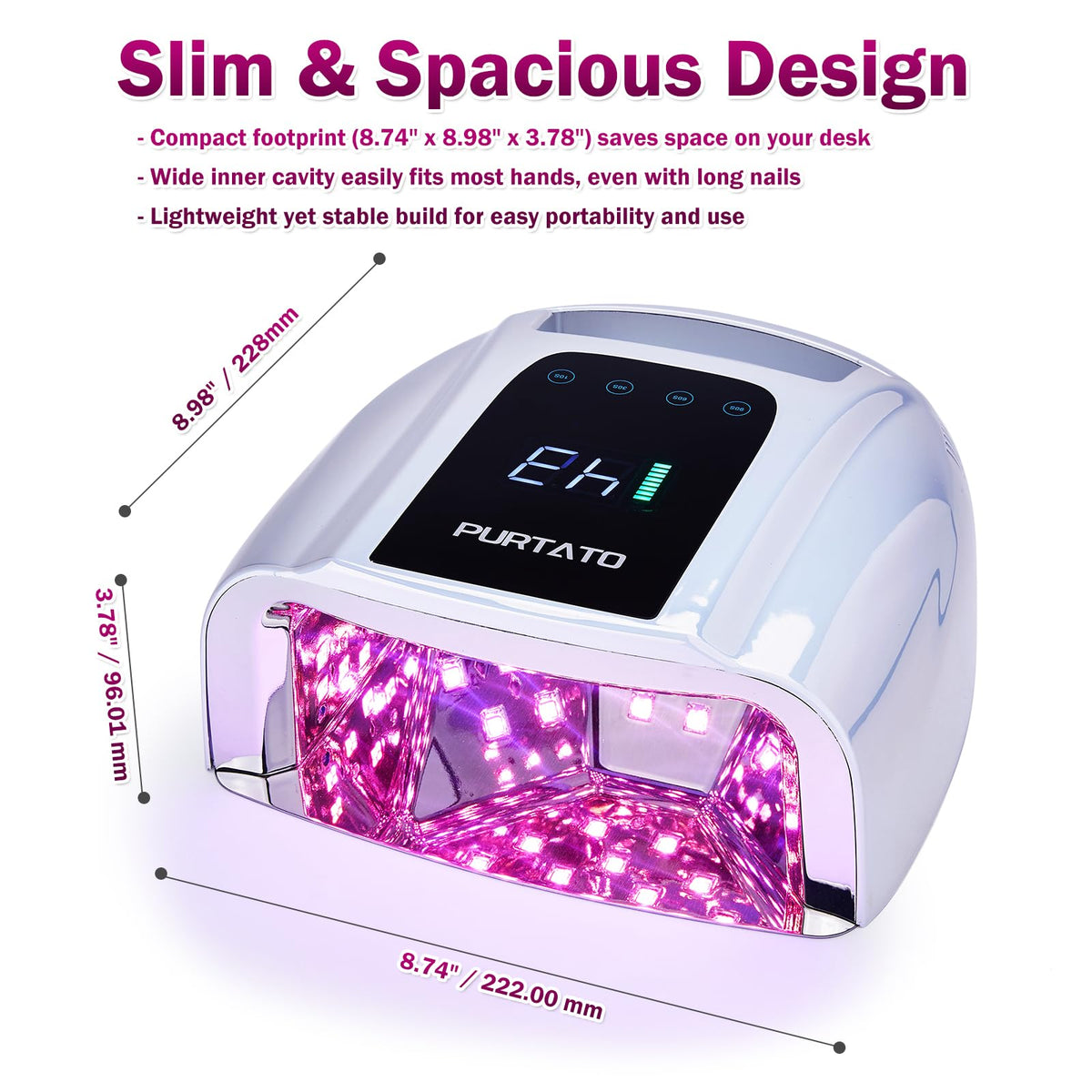 PURTATO 96W Rechargeable Cordless UV LED Nail Lamp