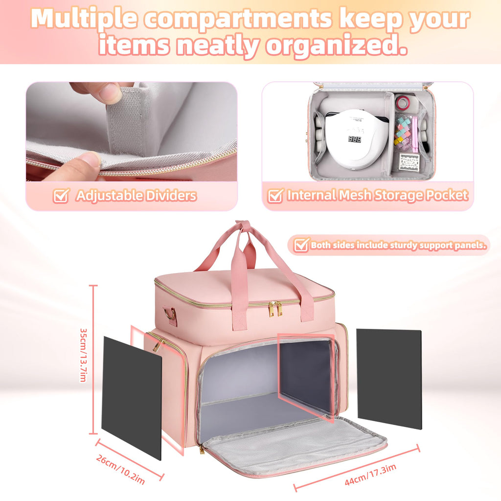 DERSTUEWE Nail Polish Organizer Case with Dividers and Nail Lamp Compartment