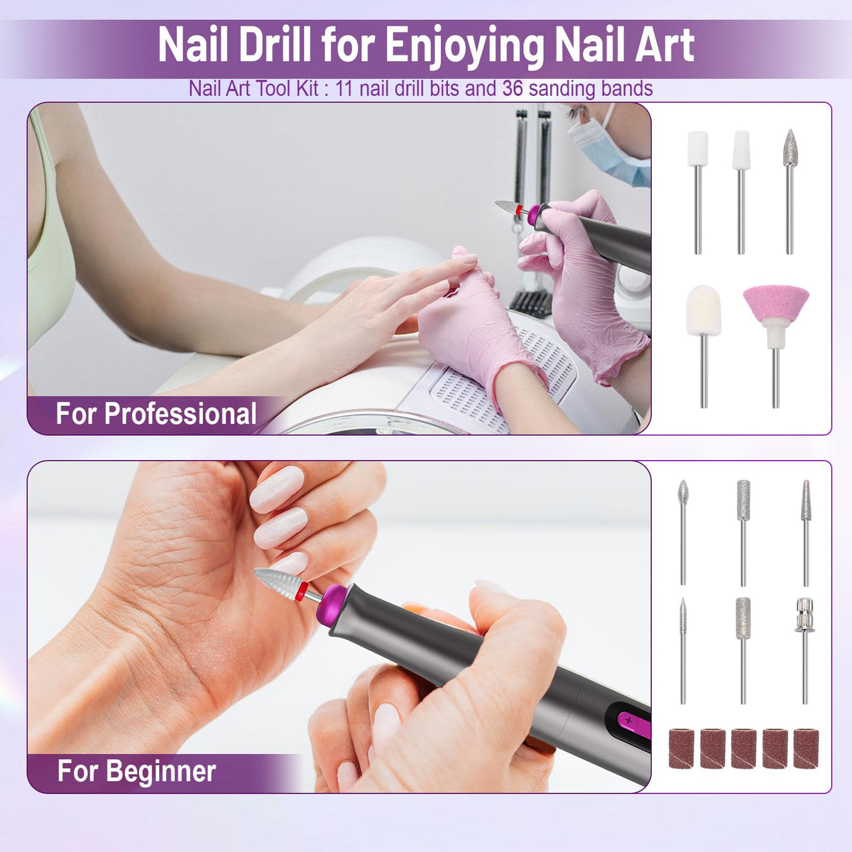 SnnyNyx Professional Cordless Electric Nail Drill Kit, 35000RPM