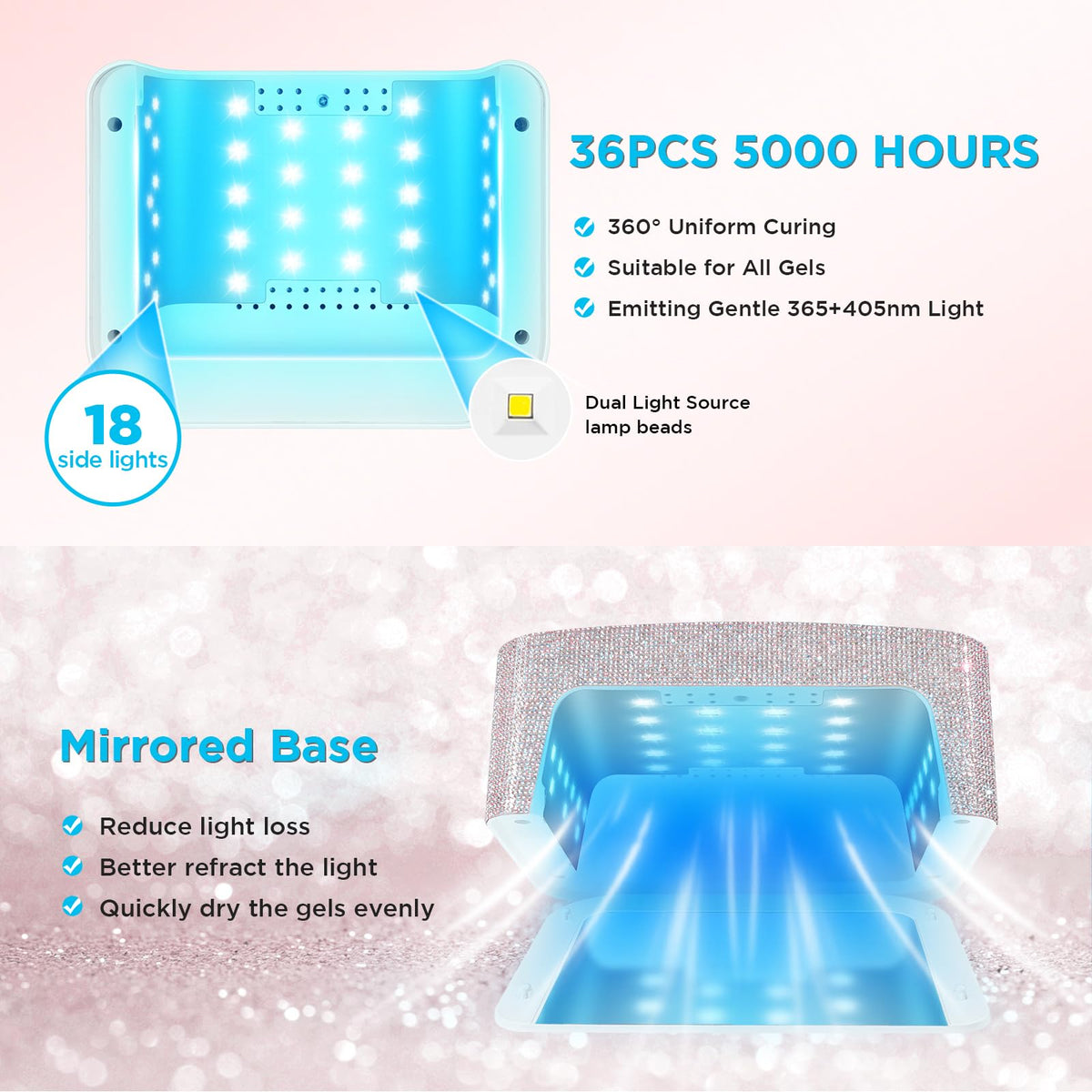 Aedavey Cordless UV LED Nail Lamp with Rhinestones, Rechargeable Gel Nail Light