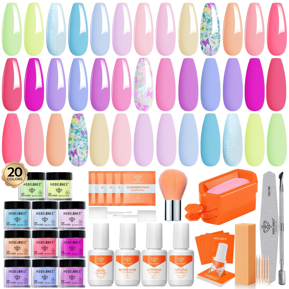 Modelones Dip Powder Nail Kit, 20-Color Set with Liquids and Tools