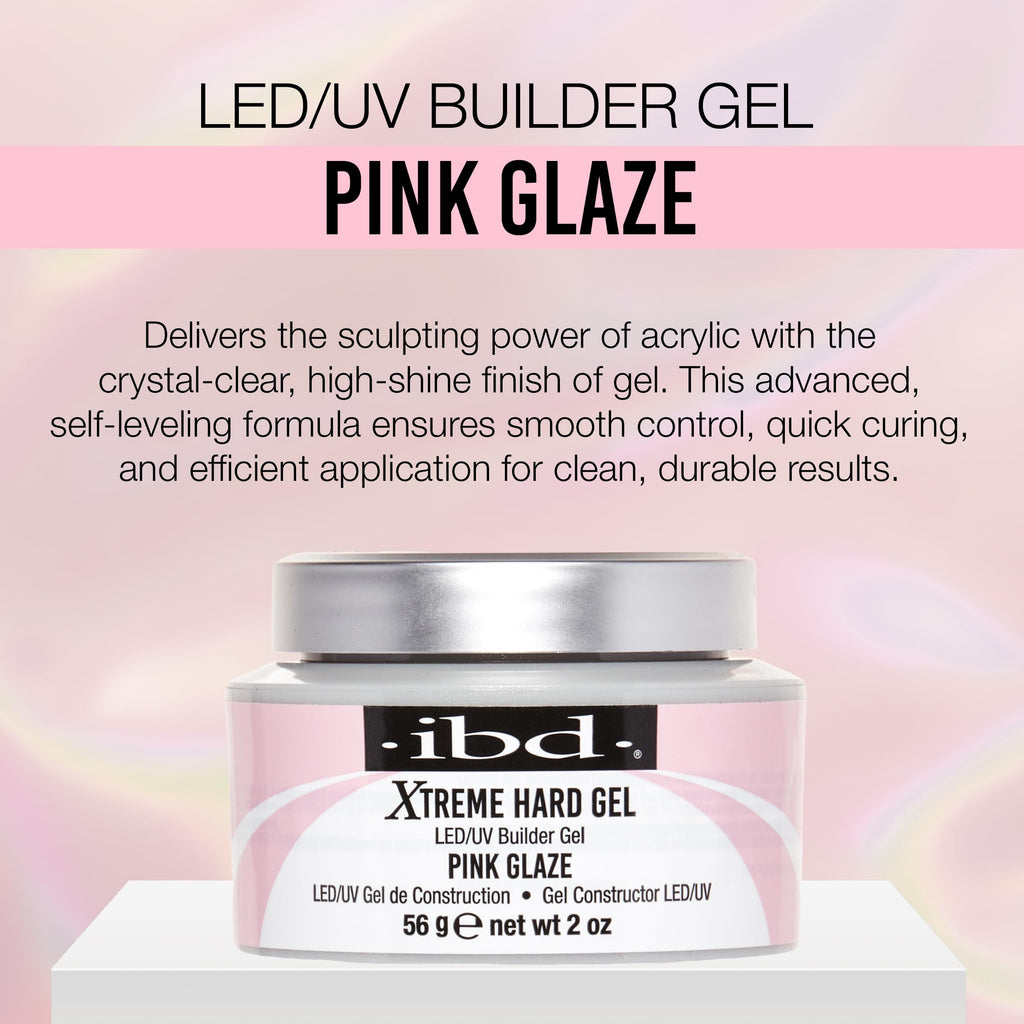 IBD LED/UV Builder Gel Pink Glaze, Hard Soak-Off Nail Builder, 2 oz