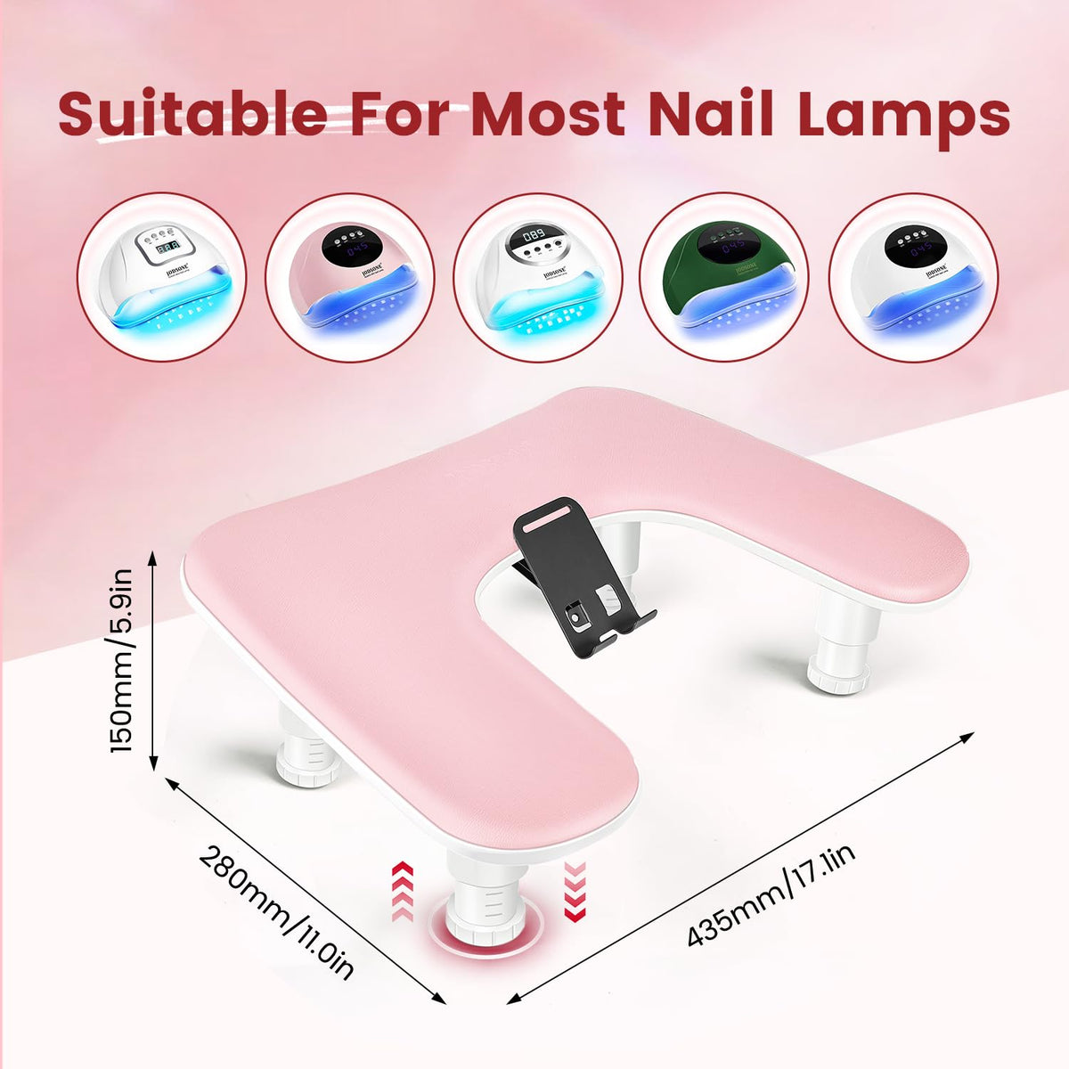 JODSONE U-Shaped Manicure Hand Rest with Rotating Phone Holder