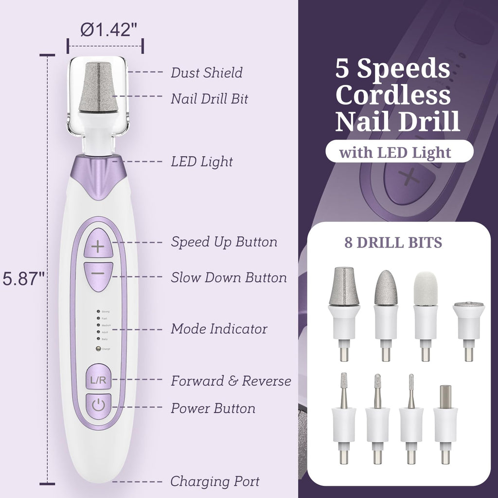 PELCAS Electric Nail Drill and File Kit with LED Light