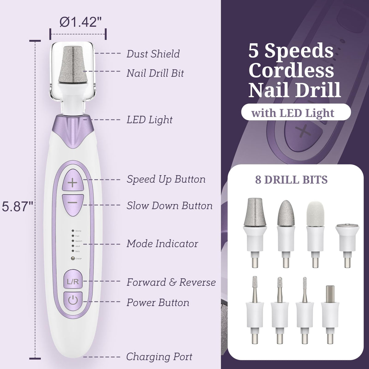 PELCAS Electric Nail Drill and File Kit with LED Light