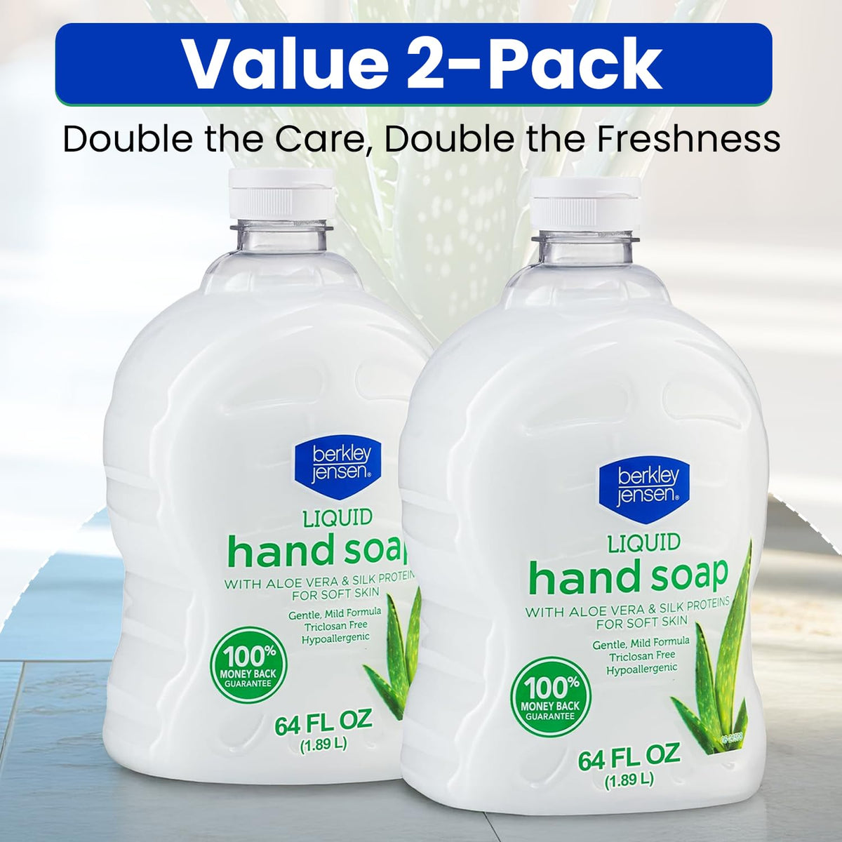 Berkley Jensen Aloe Vera Liquid Hand Soap Refill with Silk Protein, 64 oz 2-Pack