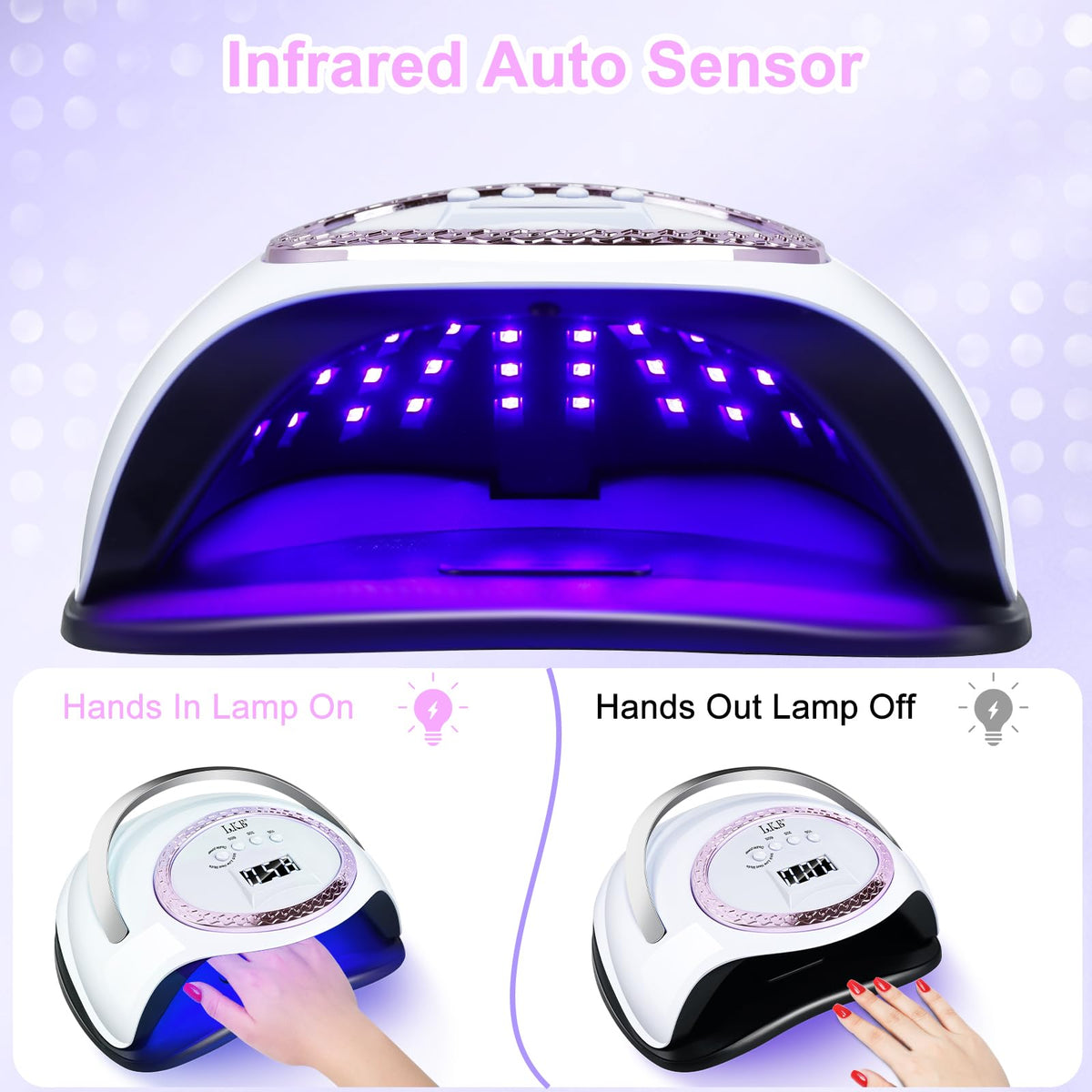 LKE UV LED Nail Lamp with Smart Sensor, Heat Control & Detachable Base