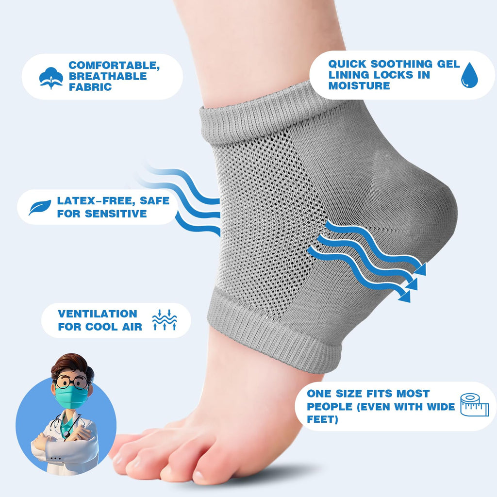 TEAWOO Moisturizing Toeless Heel Socks for Dry, Cracked Feet