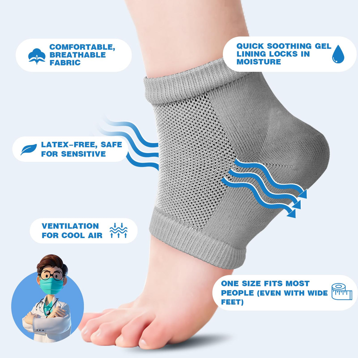 TEAWOO Moisturizing Toeless Heel Socks for Dry, Cracked Feet