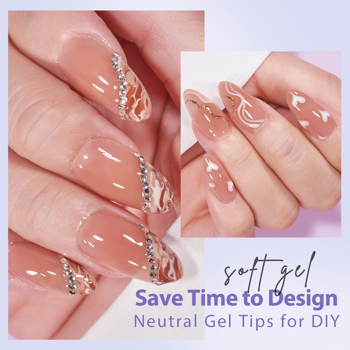 BTArtbox Medium Almond Soft Gel Nail Tips Kit, Brown Press-On Nails