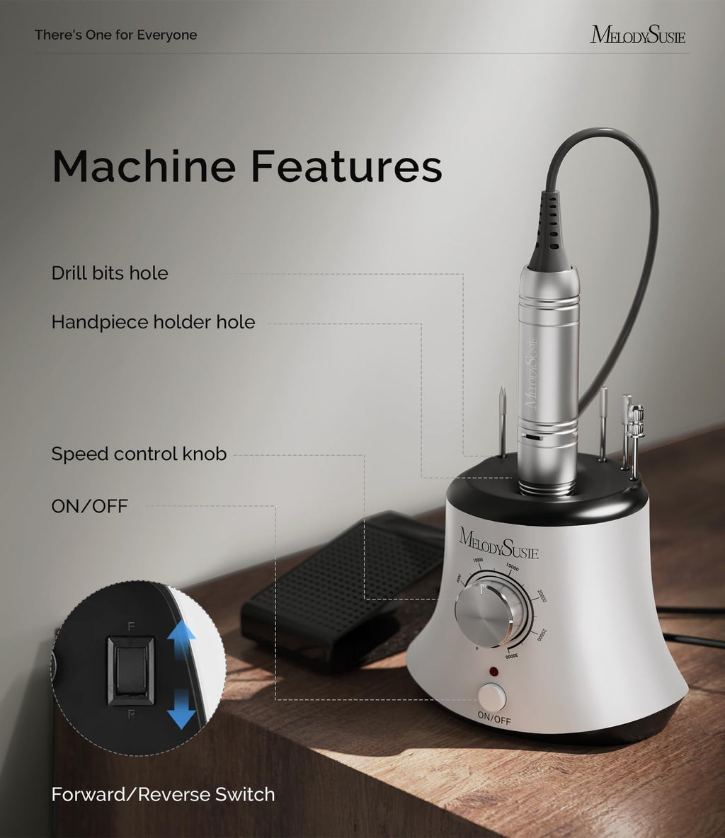 MelodySusie Electric Nail Drill with Foot Pedal and Bit Storage