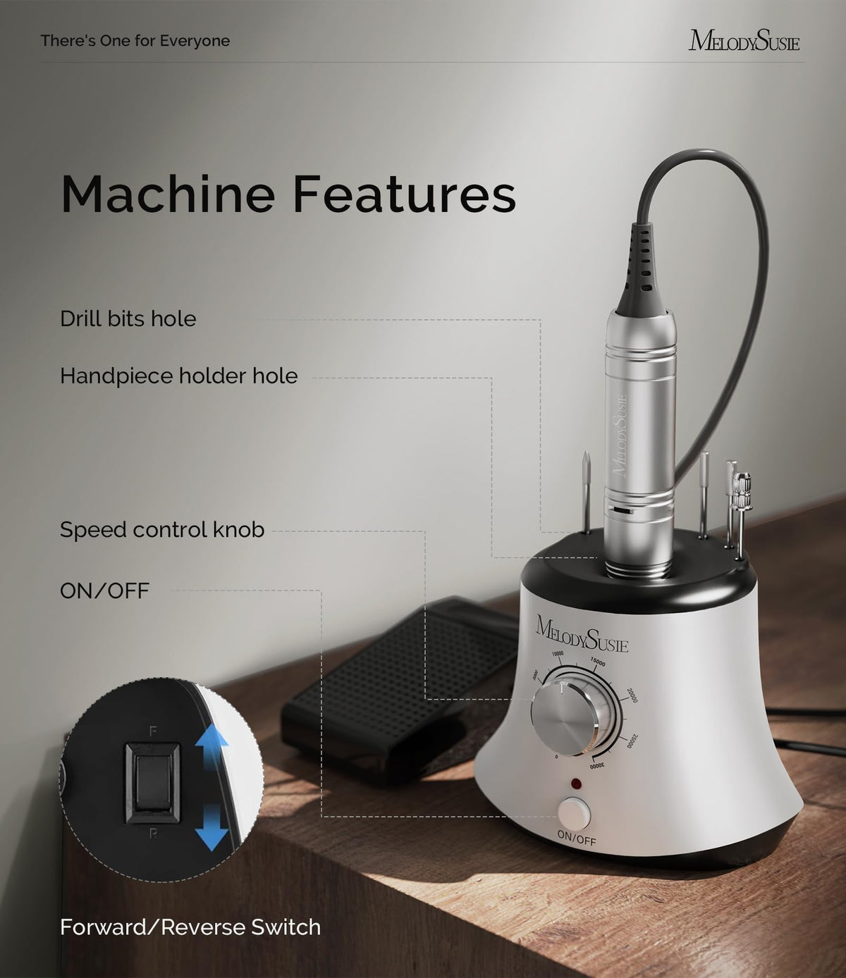 MelodySusie Electric Nail Drill with Foot Pedal and Bit Storage