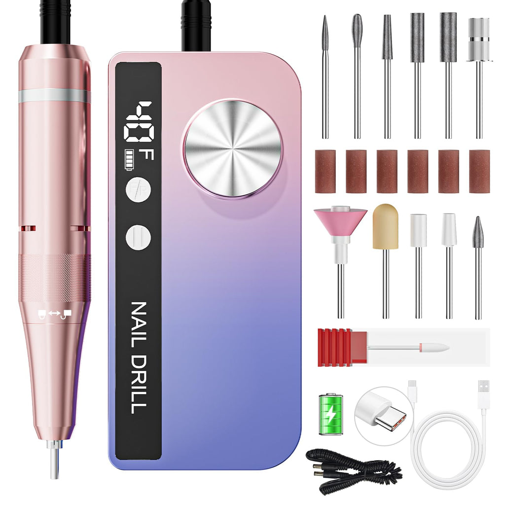 Professional Rechargeable Electric Nail Drill Kit, 40,000 RPM