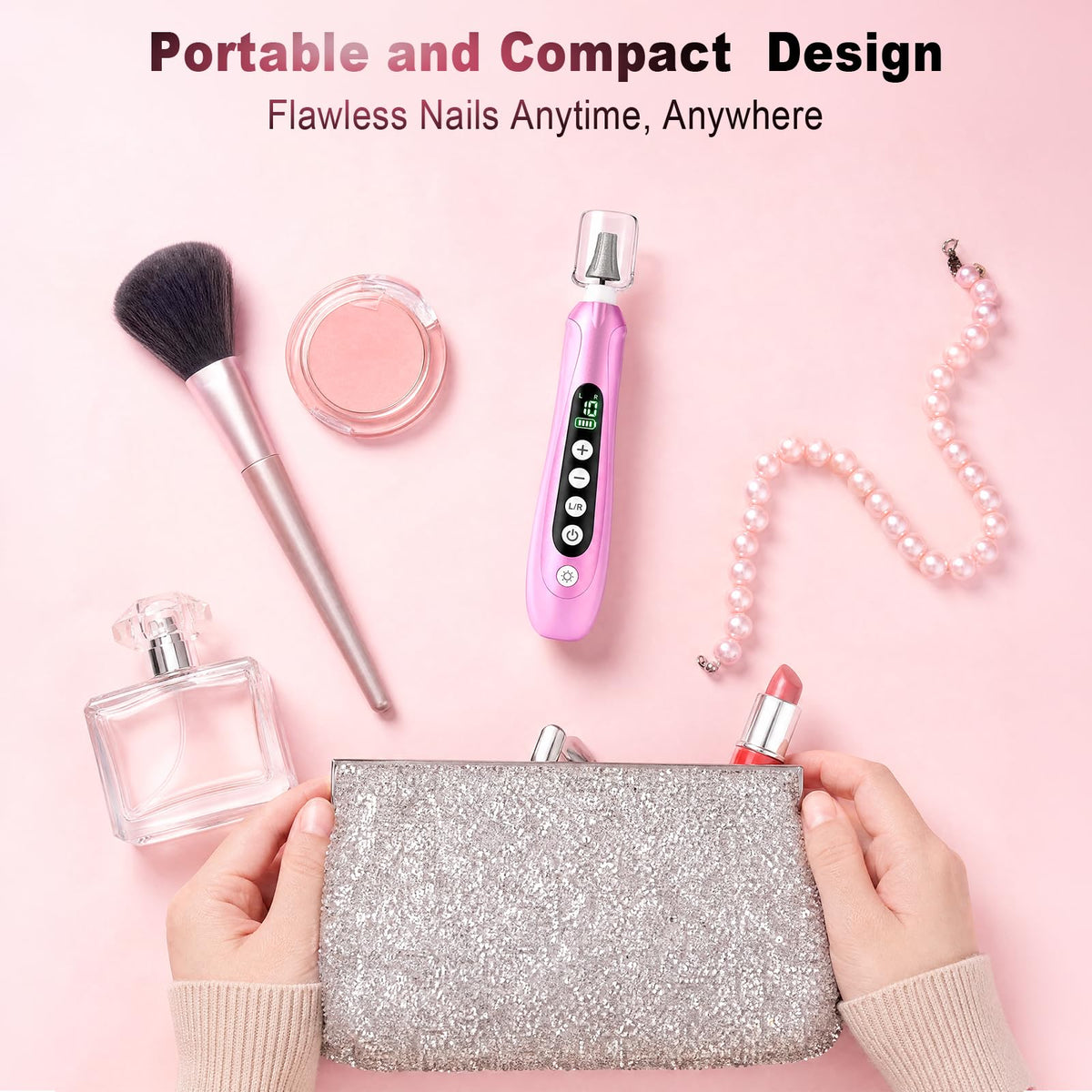 Pink Electric Nail Drill Kit with LED Light and Nail Drying Lamp