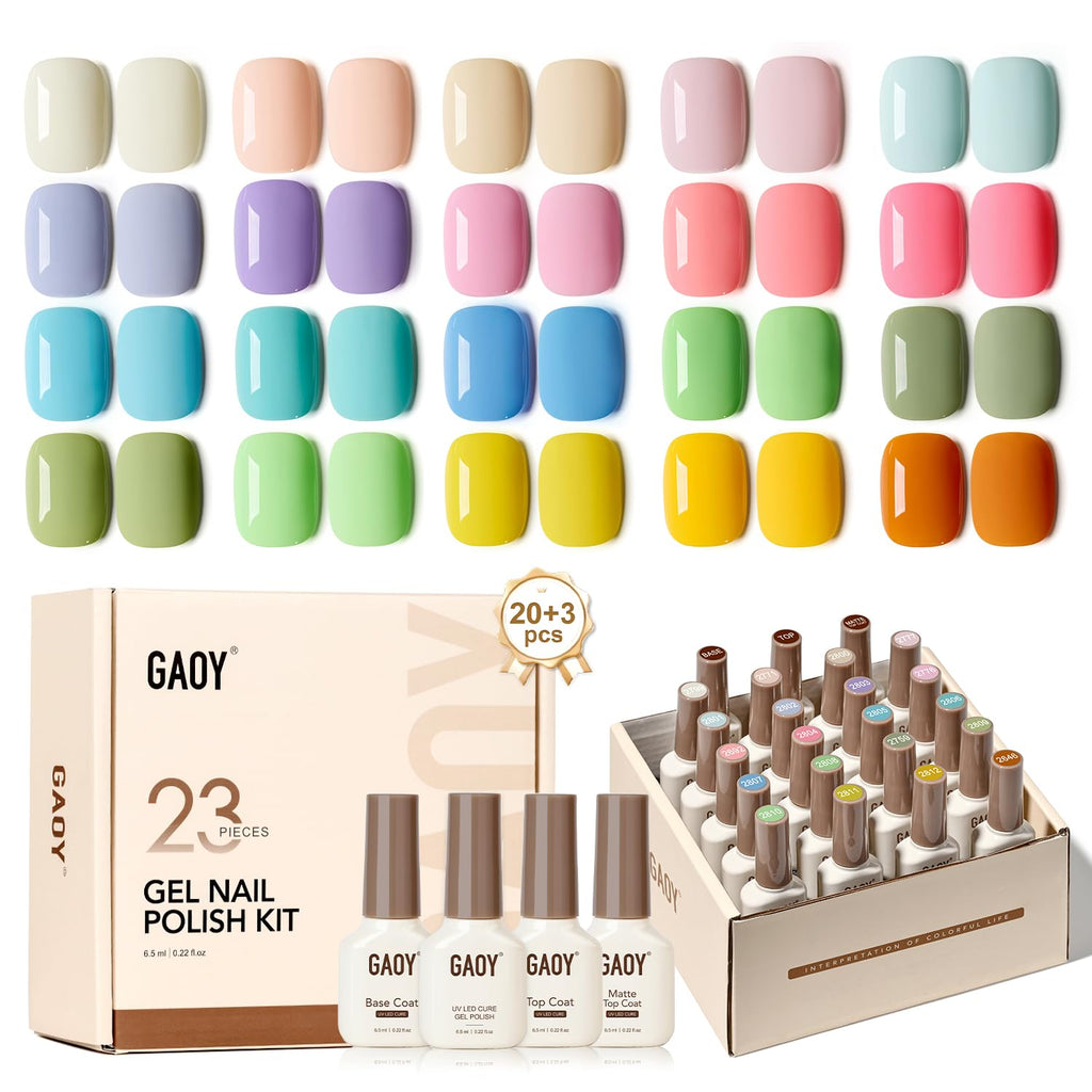 GAOY 23-Piece UV Gel Nail Polish Kit with Glossy & Matte Top Coats