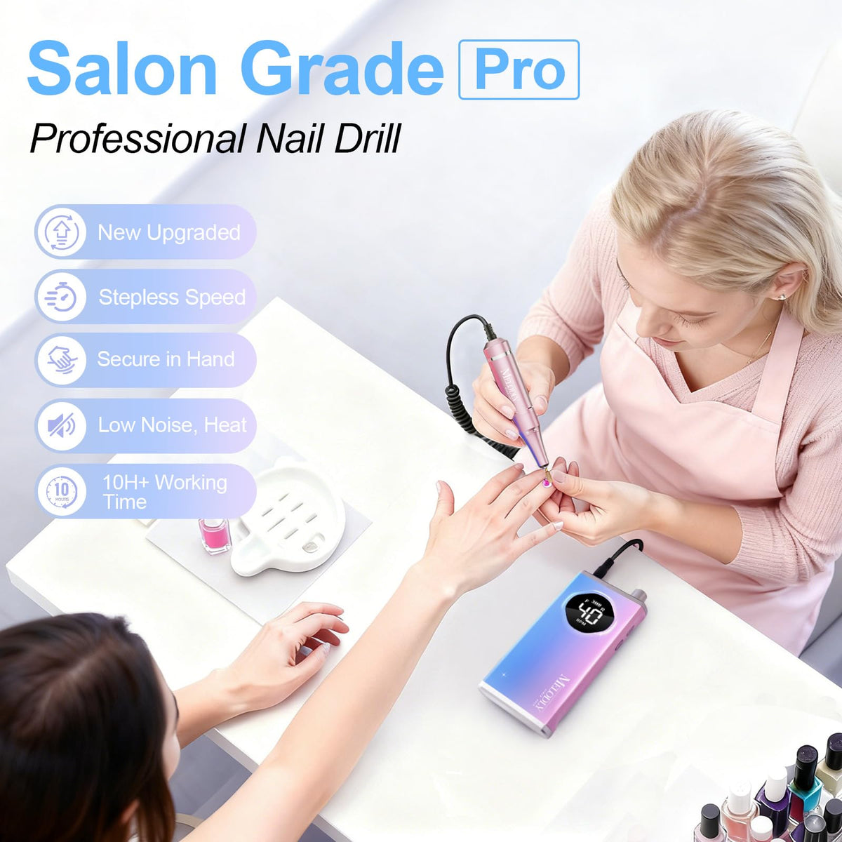 Melodly Professional Rechargeable Electric Nail Drill File Kit, 40000 RPM