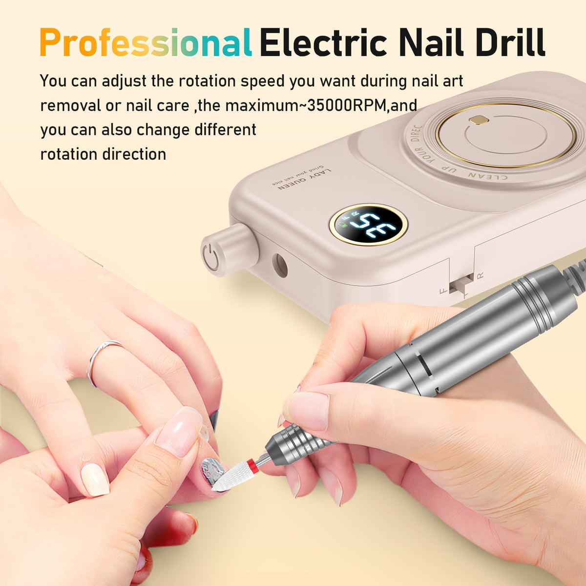 Professional Rechargeable Nail Drill Machine, 35000 RPM E-File Kit