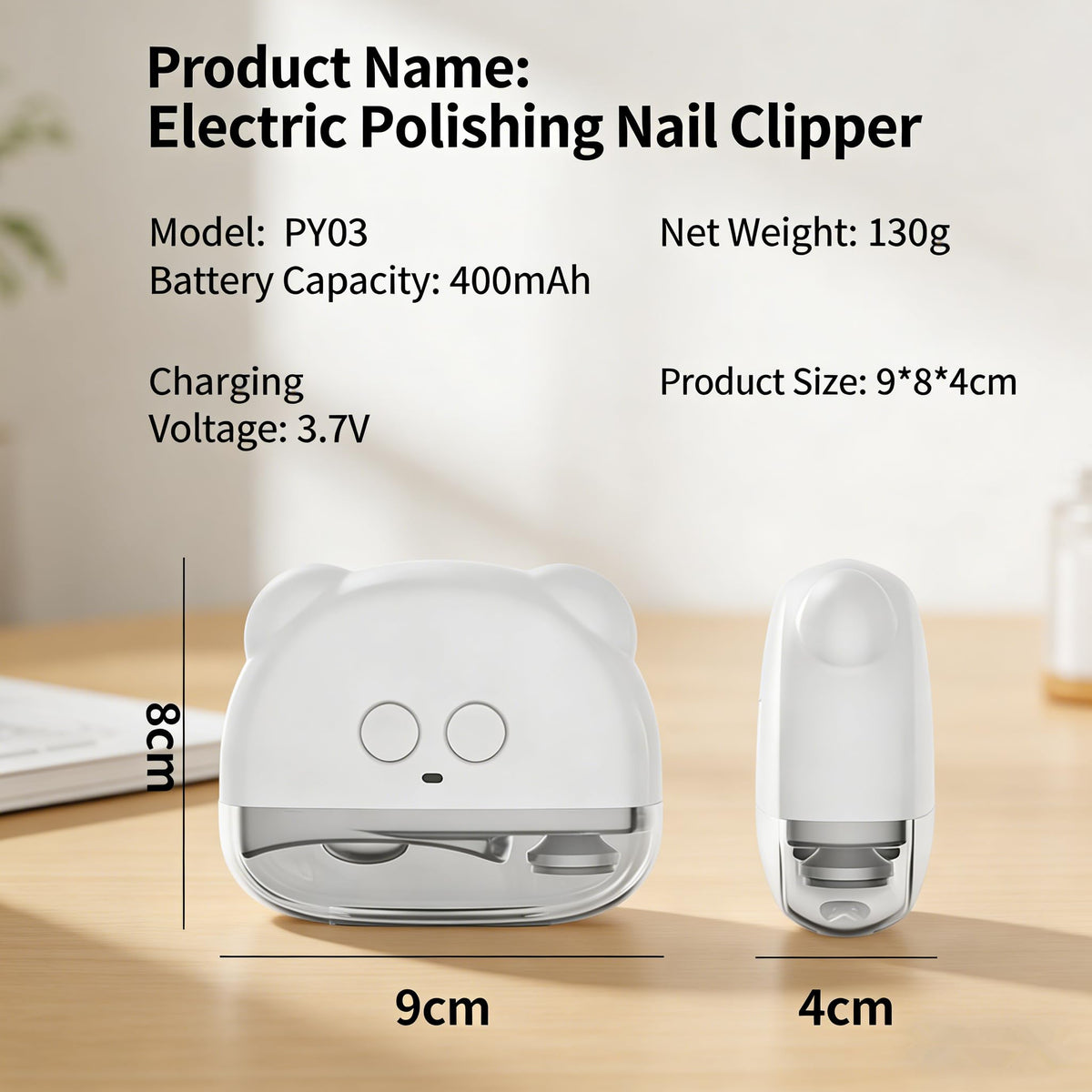 Electric Nail Clipper and Trimmer with LED Light, Filing and Rechargeable Design - White