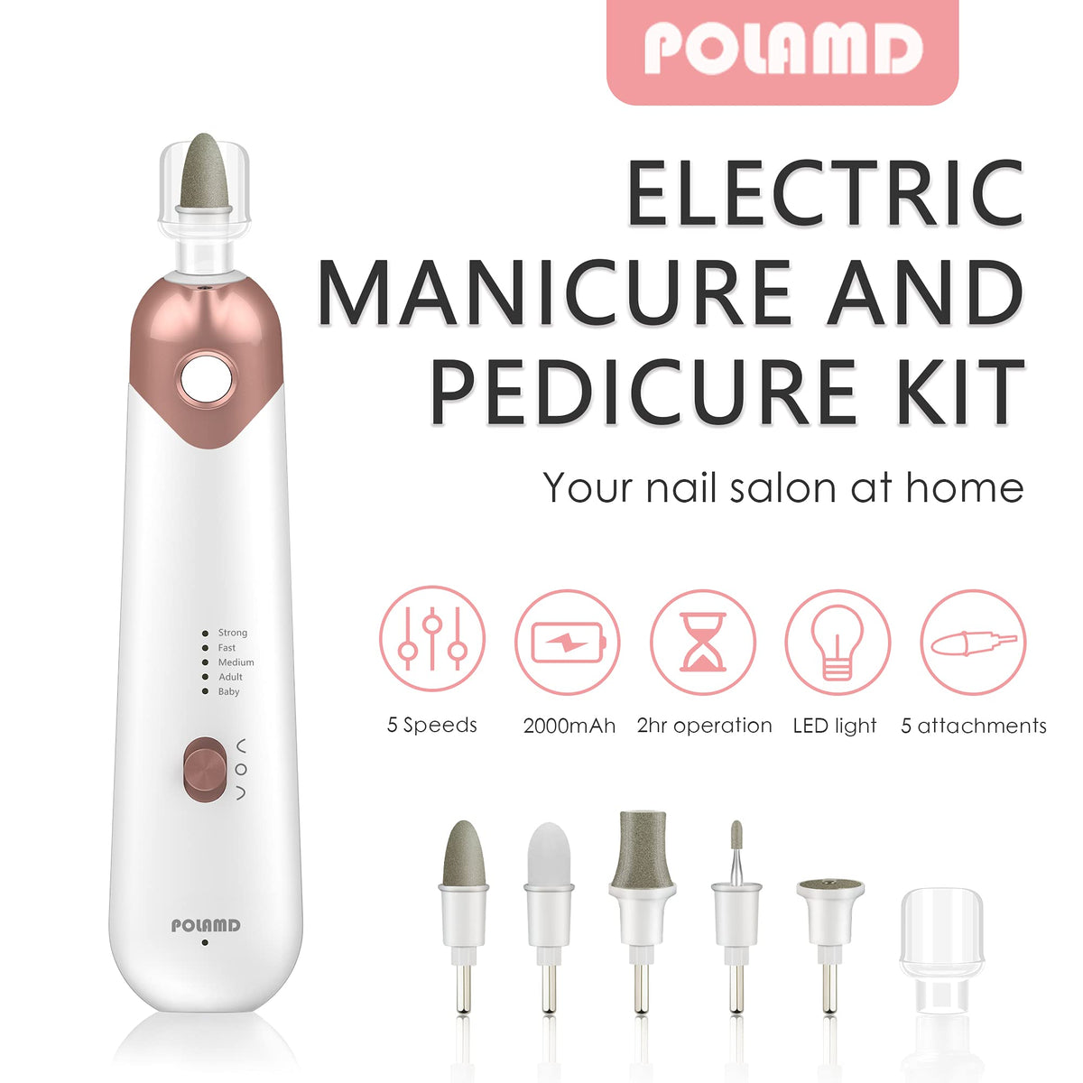 POLAMD Professional Electric Manicure & Pedicure Nail File Kit