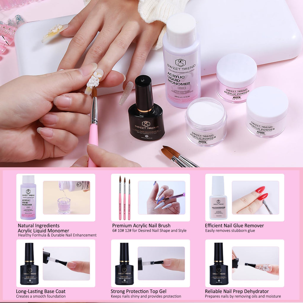 Sweet Trend Acrylic Nail Kit with Drill, Powders, Liquid and Nail Art Tools