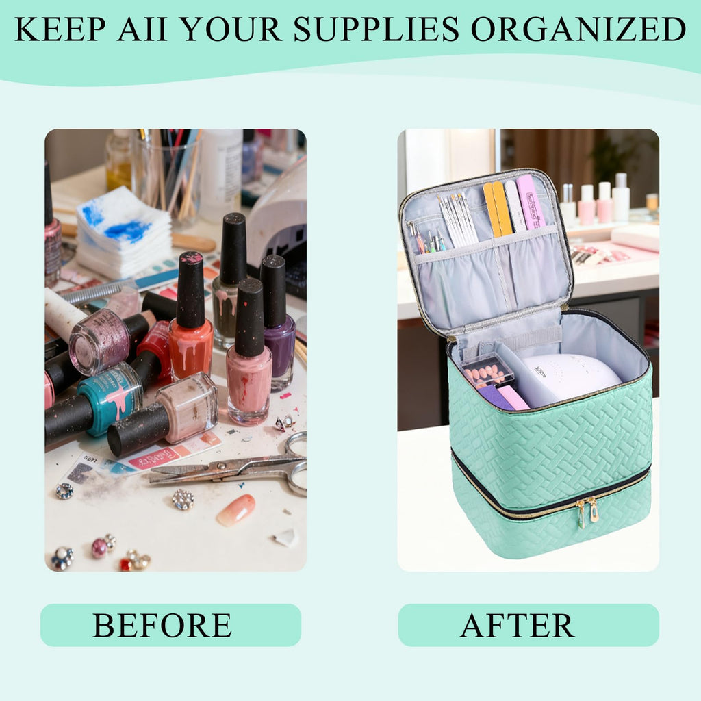 Nail Polish Organizer Double-Layer Storage Bag for Bottles and Nail Lamp