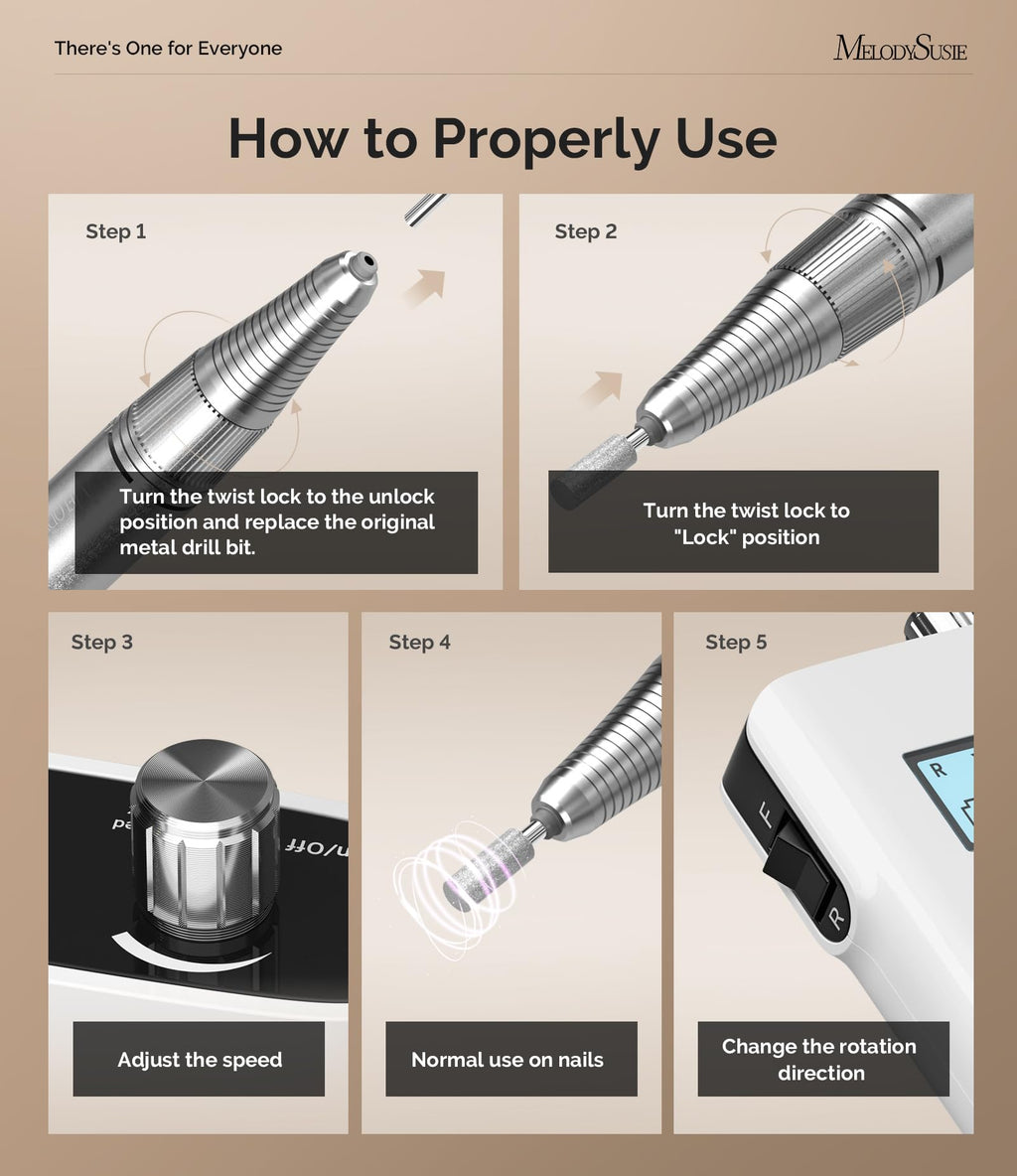 MelodySusie Rechargeable Clip-On Nail Drill, 30,000 RPM