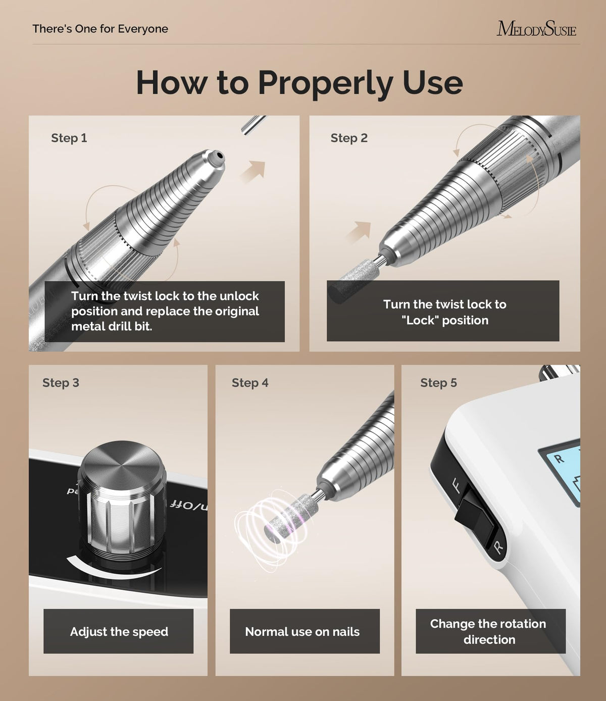 MelodySusie Rechargeable Clip-On Nail Drill, 30,000 RPM