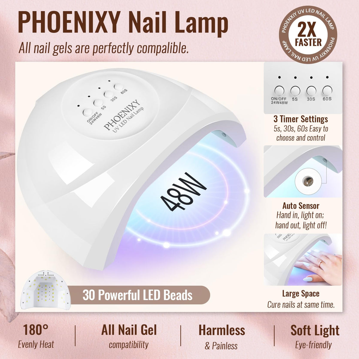 PHOENIXY Gel Nail Polish Kit with UV LED Lamp, 45 Colors and Top Coats