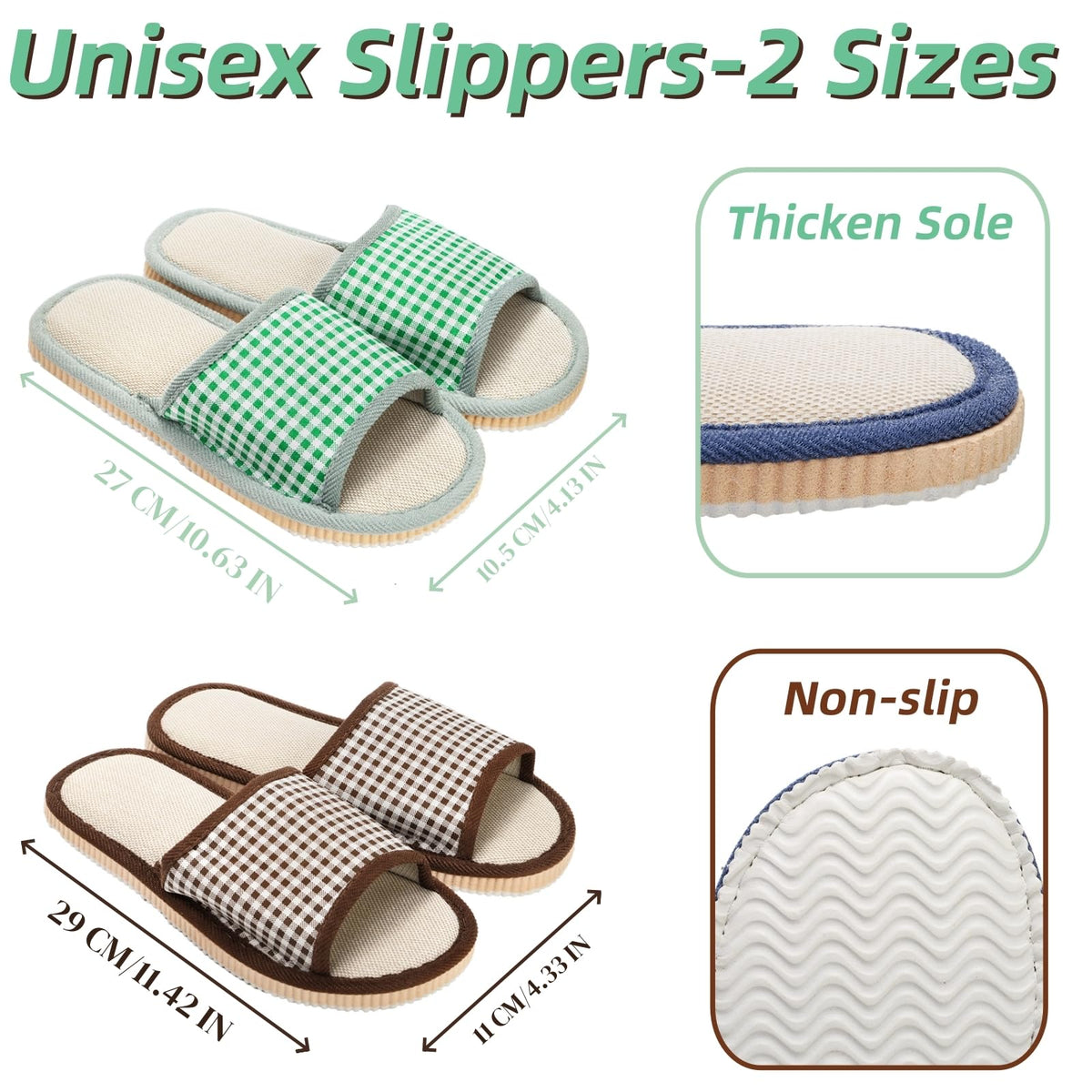 Eorbow Washable Guest House Slippers, Open Toe Non-Slip Spa Slippers, 10 Pairs