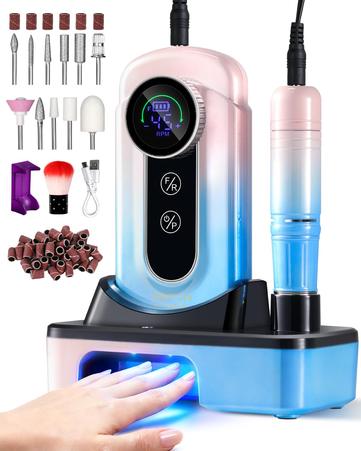 Electric Nail Drill Kit with UV LED Lamp, Cordless Rechargeable E-File