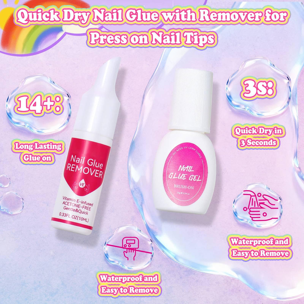 Pink Kids Press-On Nails and Nail Art Kit with Glue, Remover and Case