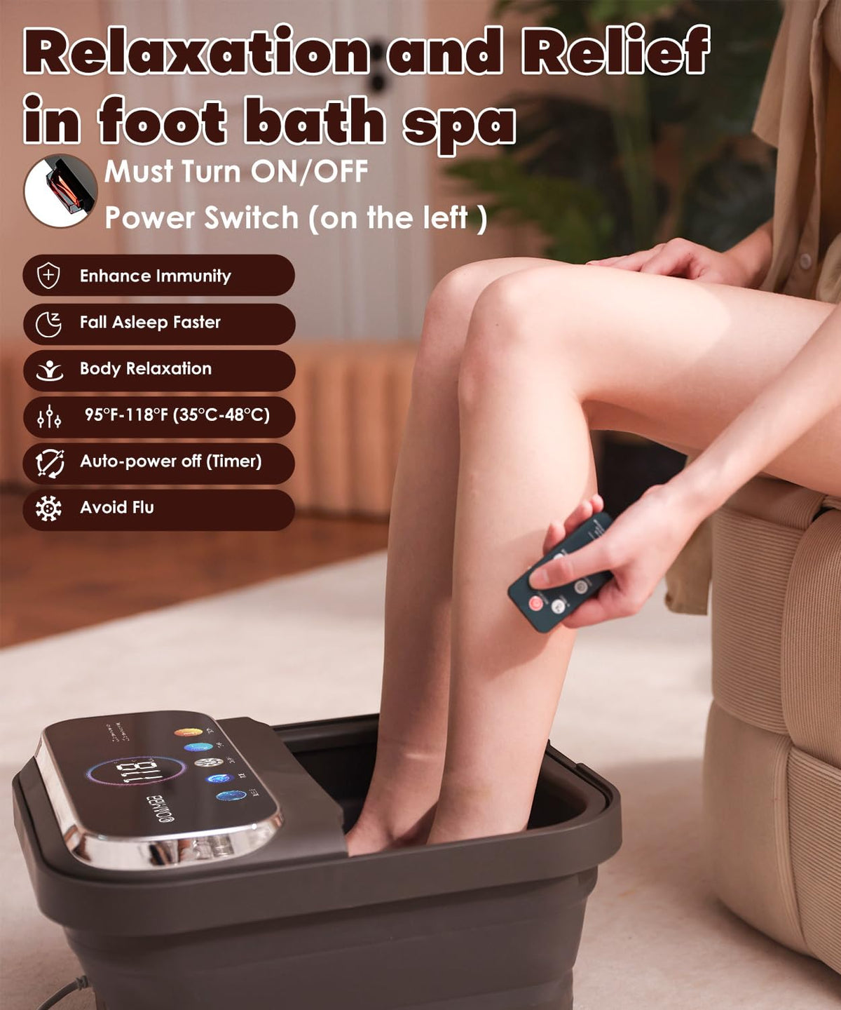 OOAMBB Collapsible Foot Spa with Heat, Bubbles, Massage Rollers and Remote Control