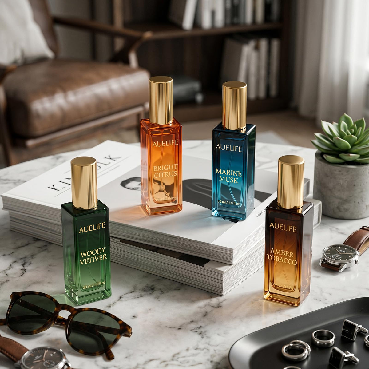 Auelife Men's Perfume Gift Set, 4 x 30mL Alcohol-Free Cologne