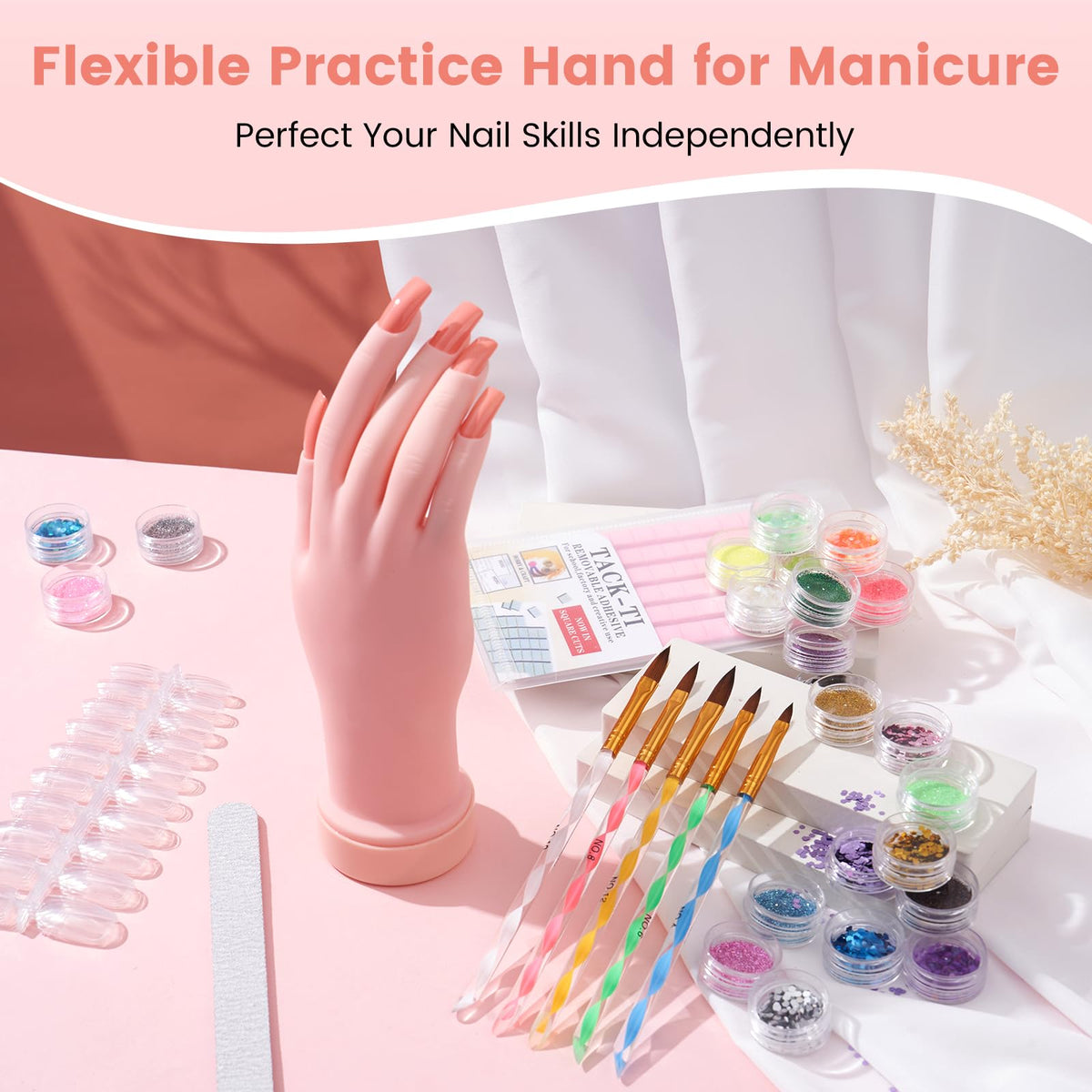 Complete Acrylic Nail Starter Kit for Beginners with Practice Hand and Drill