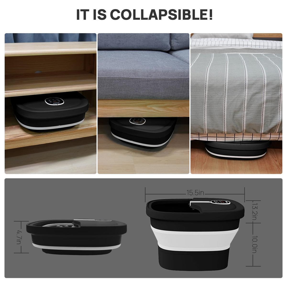 HOSPAN Collapsible Electric Foot Spa with Heat, Bubbles, Massage and Remote